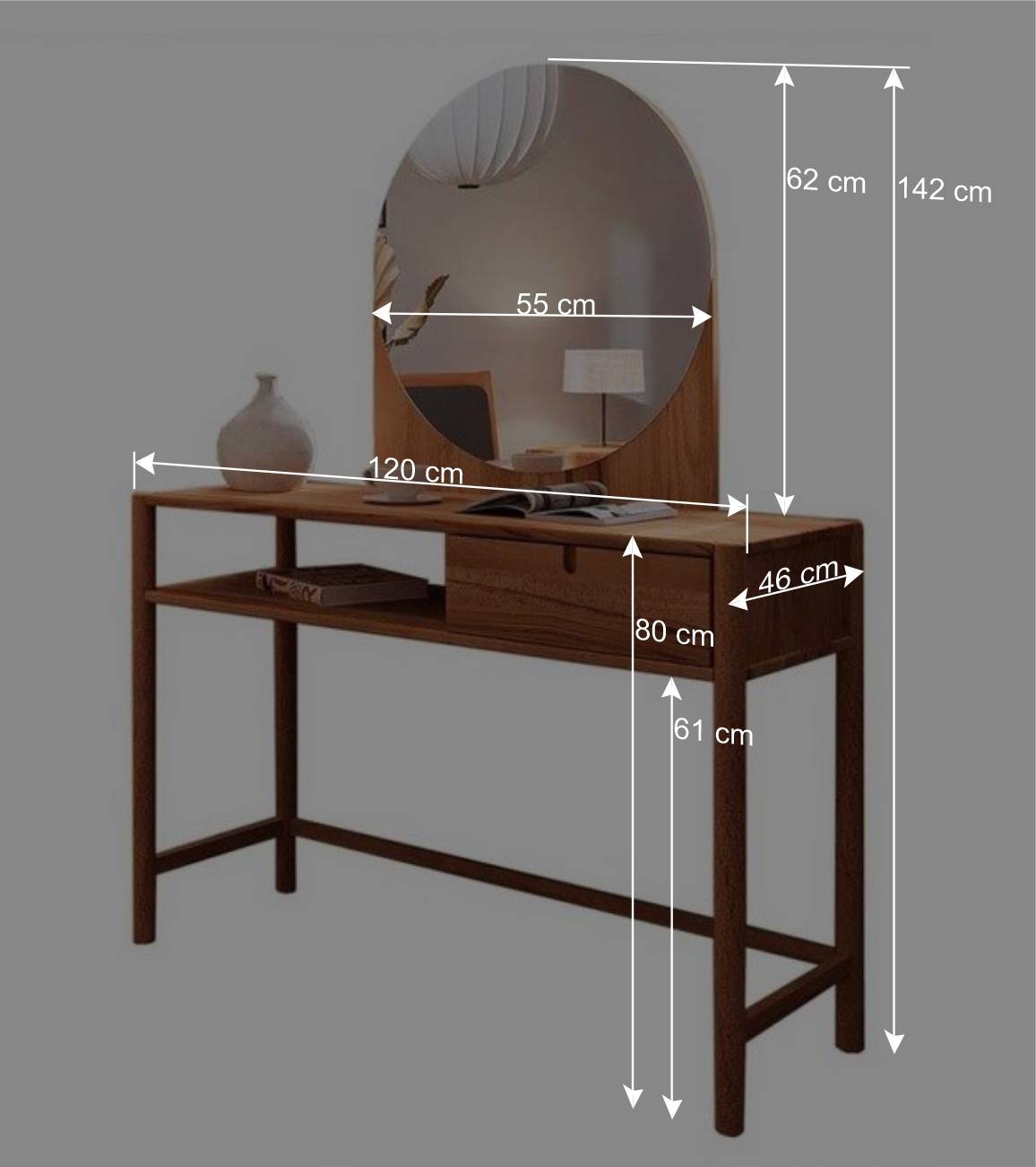 Design Frisiertisch aus geölter Wildbuche massiv - Indrya (zweiteilig)