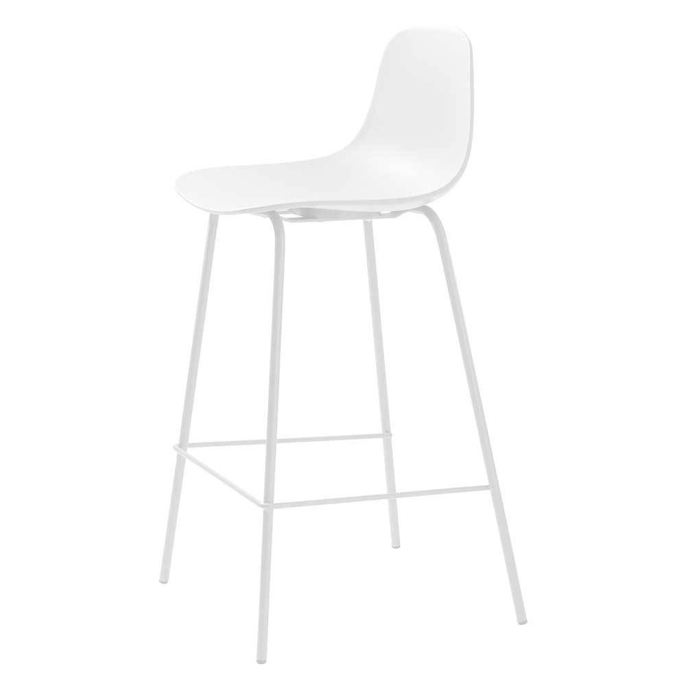 Moderner weißer Barstuhl im 2er Set mit bequemer Sitzschale für Esszimmer und Thekenbereich – Plazur