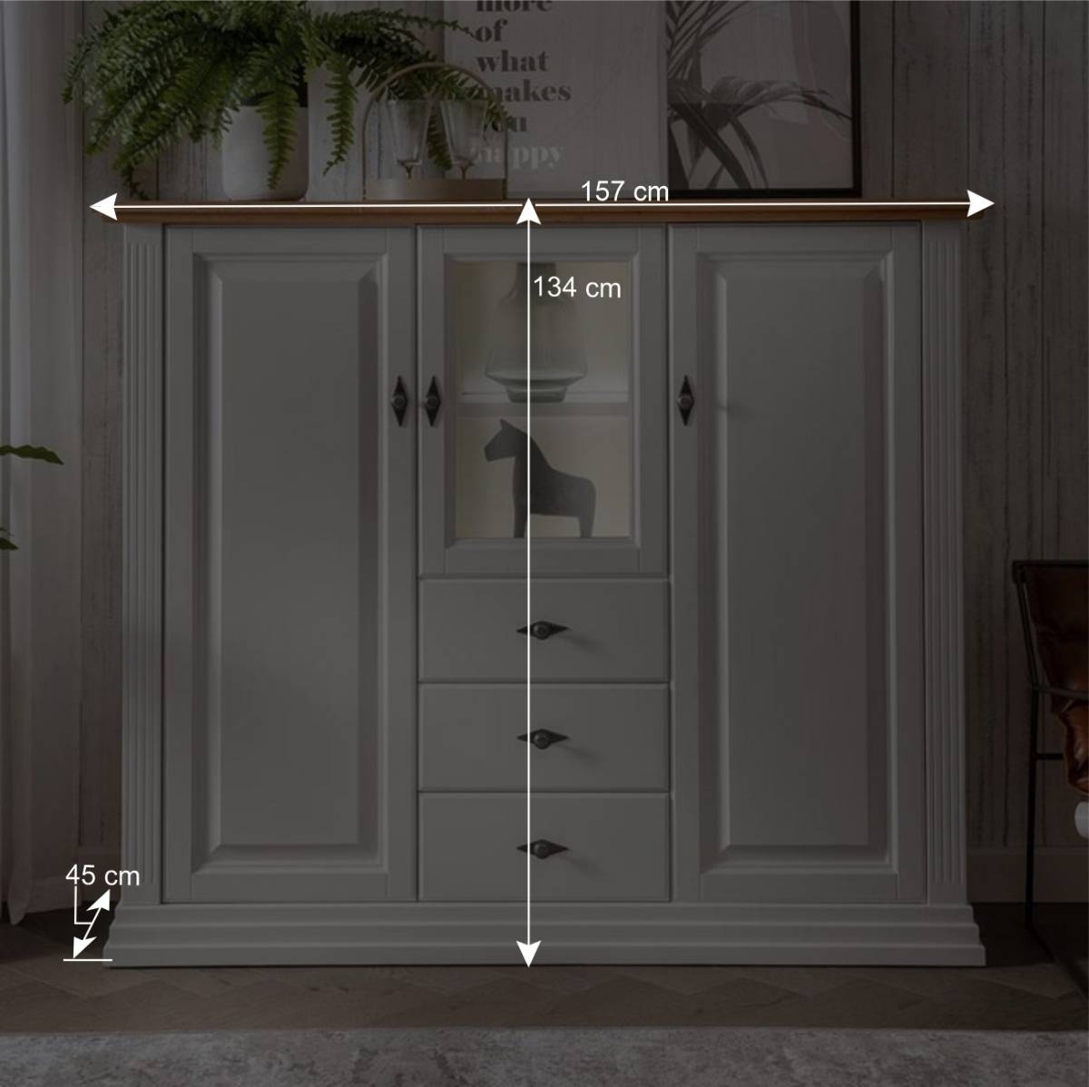 157x134x45 Wohnzimmer Schrank in Weiß & Eiche - Henry