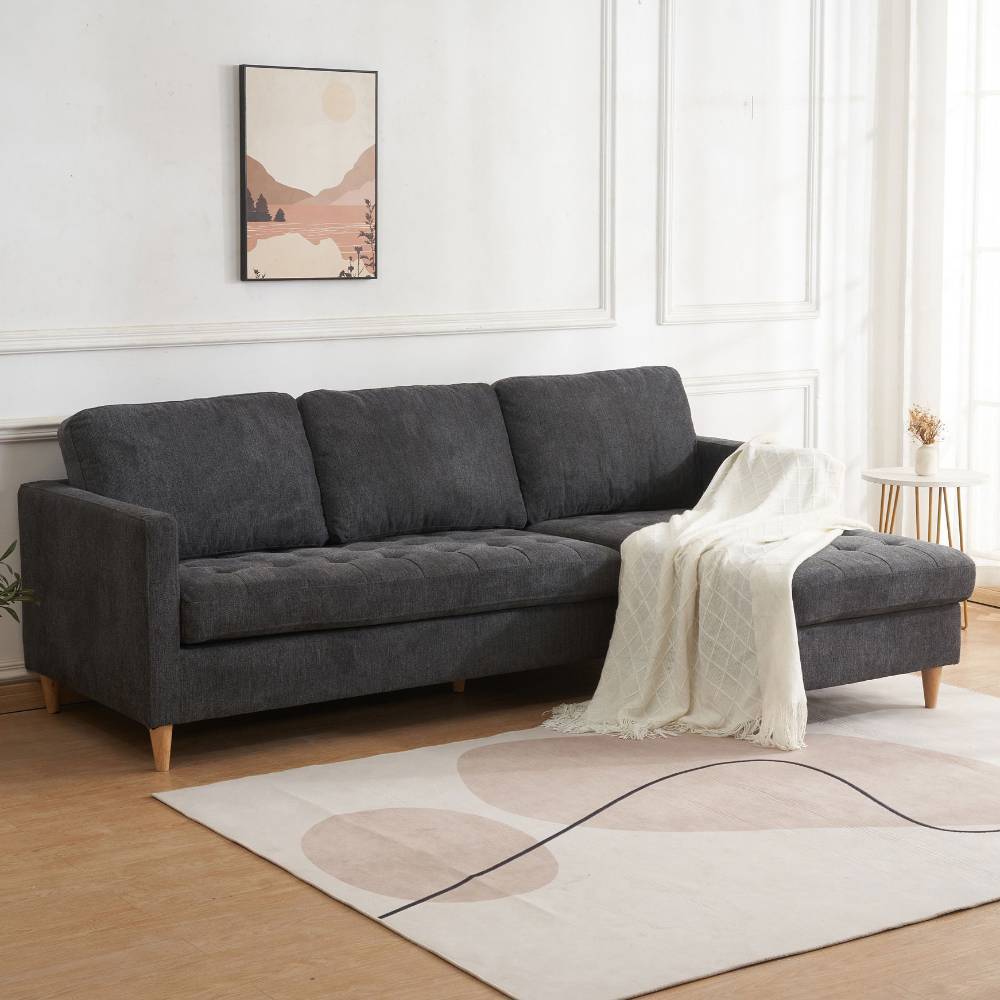 Ecksofa in Dunkelgrau und Holz Natur - Comota