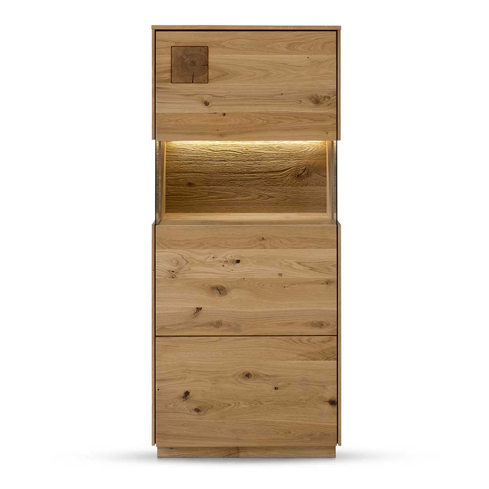 1-türige Highboard Vitrine aus Wildeiche - Millena