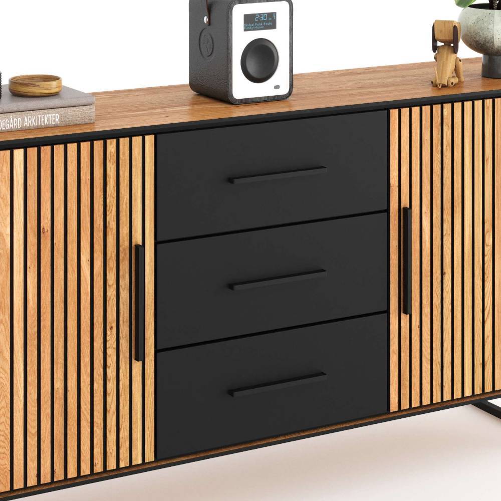 Kombi-Sideboard in Eichefarben und Schwarz - Mantua