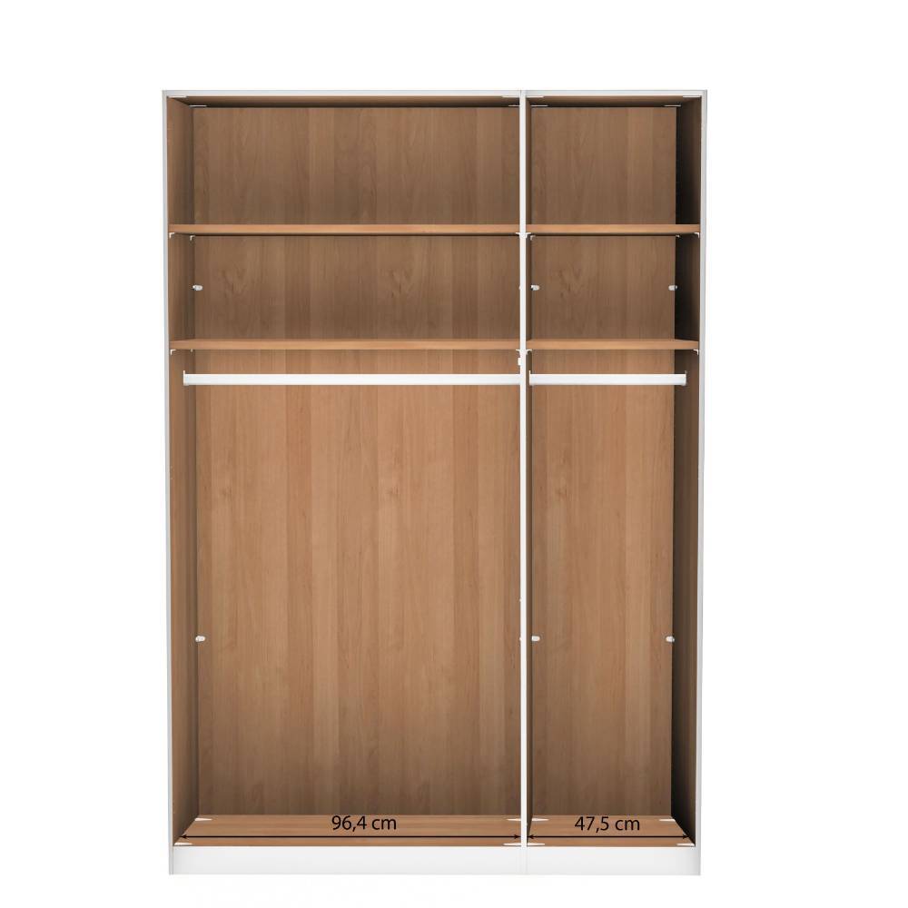 3-türiger Schlafzimmerschrank in Eiche Bianco - Nikoba
