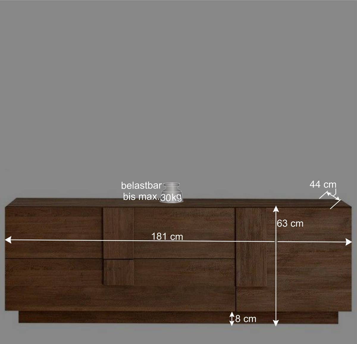 181x63x44 TV Kommode in Holzoptik - Basento