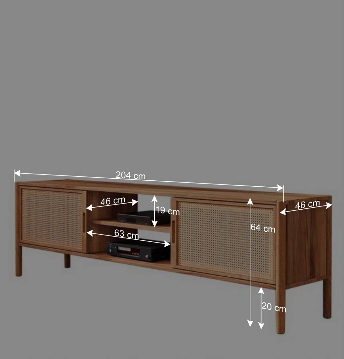 Holz TV Board mit Wiener Geflecht Türen - Indrya