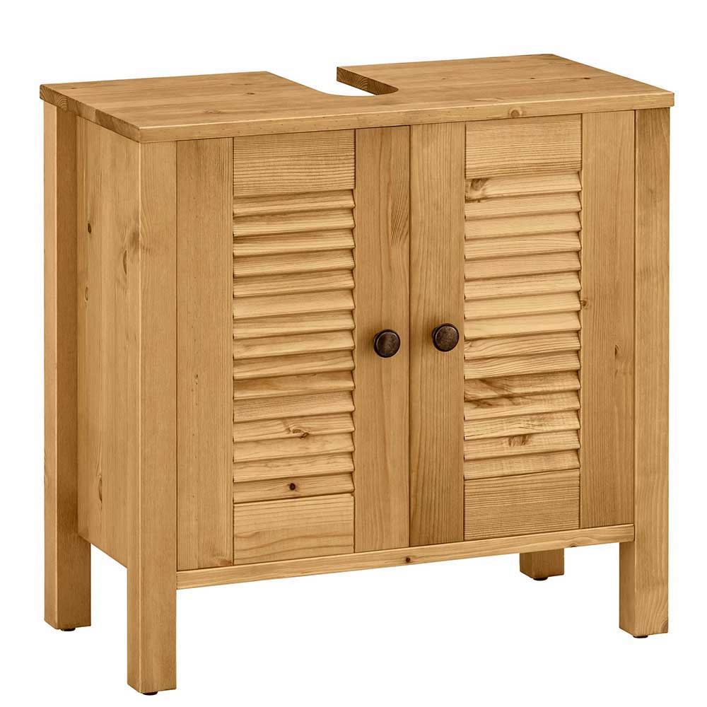 Waschbeckenunterschrank aus Massivholz im Landhausstil mit zwei Lamellentüren – Zavieca