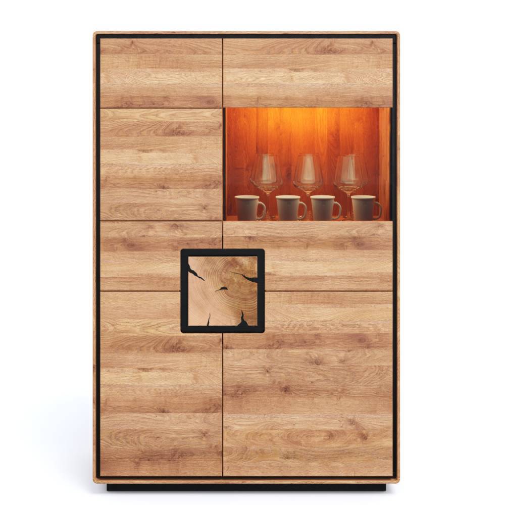 Wildeiche Highboard mit Glas Einsatz - Shipper