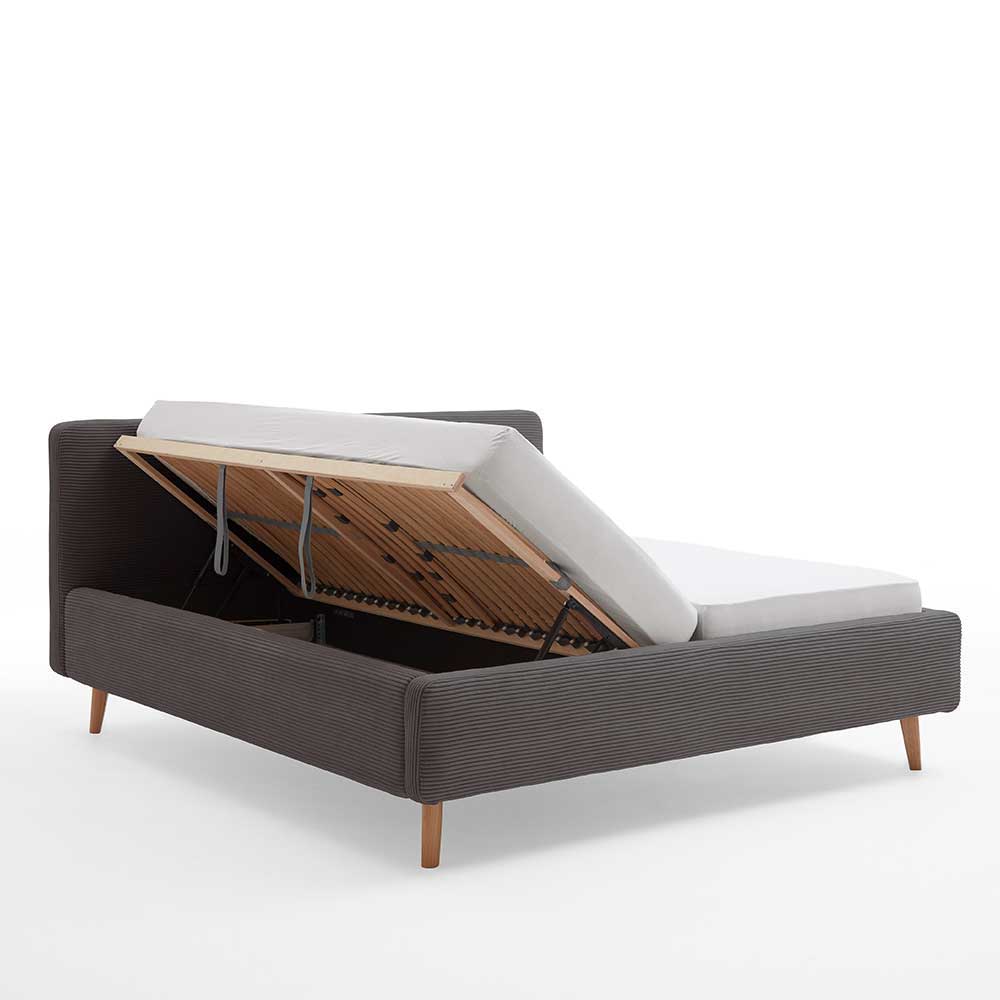 Graues Polsterbett mit Cord Bezug - Danae