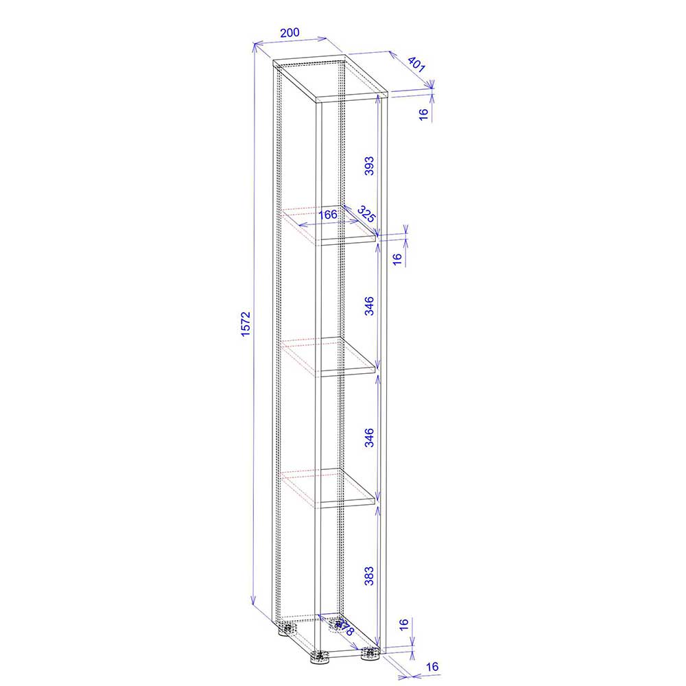 20x158x40 Schmales Regal in Anthrazit - Ahilav