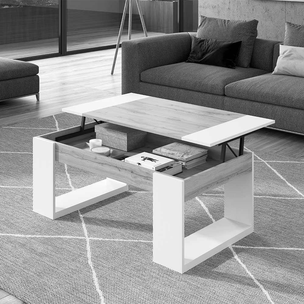 110x60 Designer Sofatisch in Weiß & Schwarzgrau - Iasella