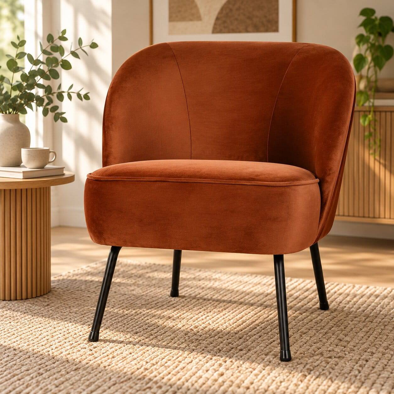 Retro Sessel in Rostfarben Samt - Feliz
