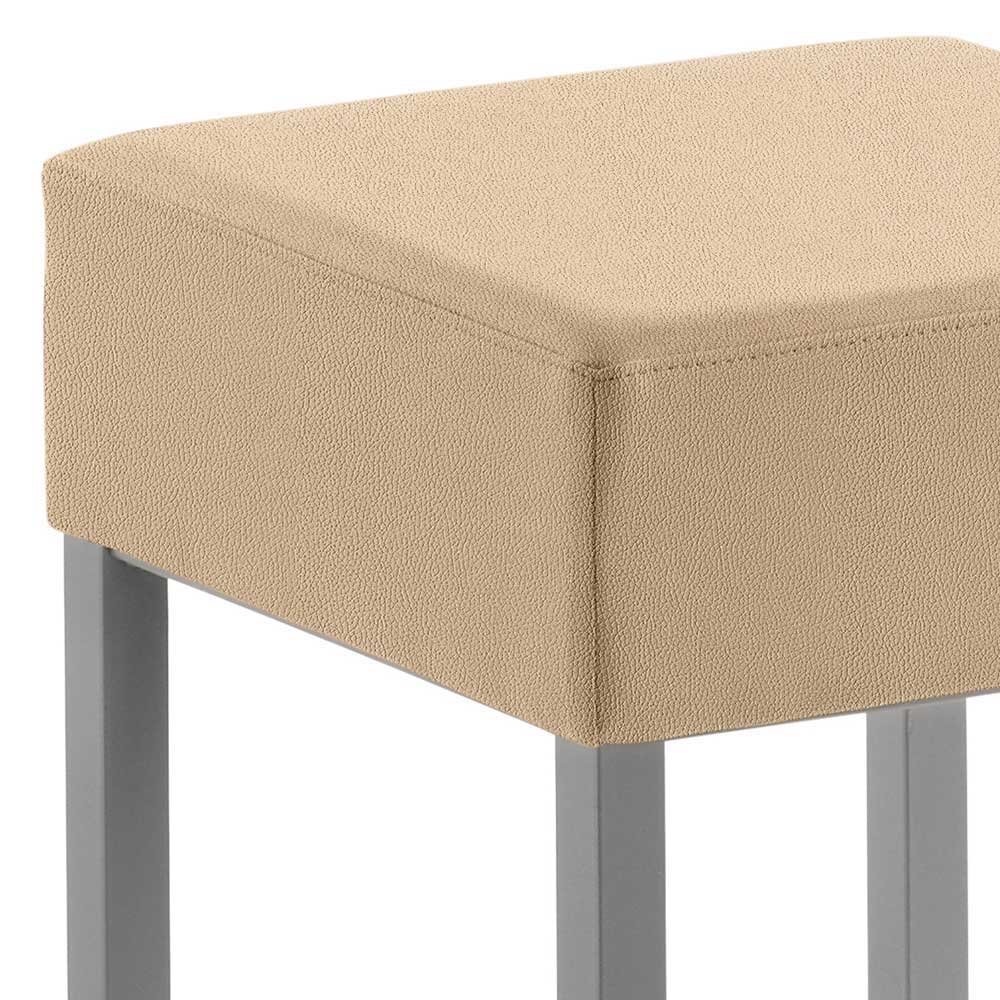 Microfaser Hocker in Beige & Silber - Sognory