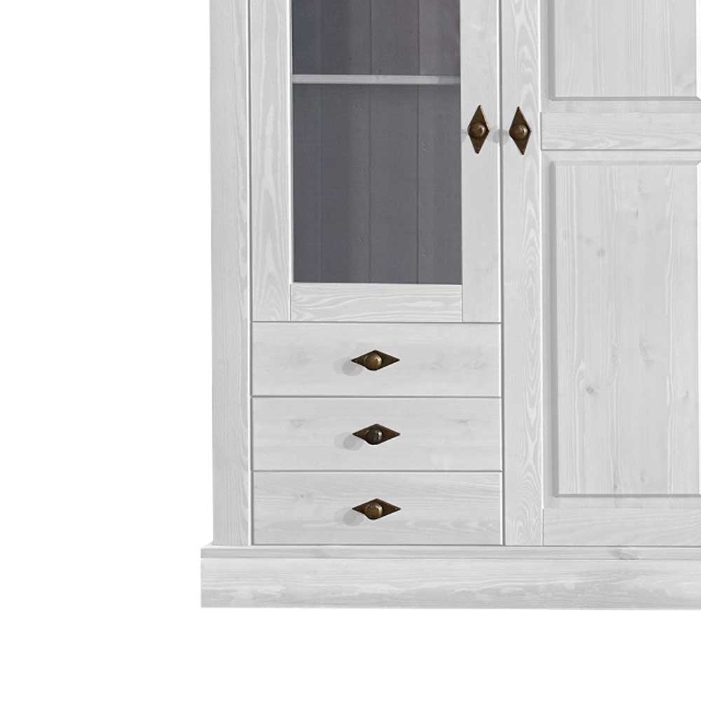 Schrank Vitrine Satumare in Weiß Kiefer teilmassiv