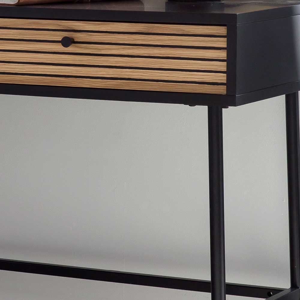 Schreibtisch mit schwarzer Oberfläche, Schublade aus Eichenholz mit Rillen und schwarzem Griff – Varaba