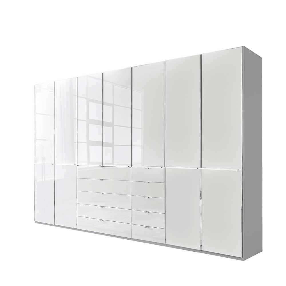 7-türiger Schlafzimmerschrank in Weiß Glasfront - Rocca