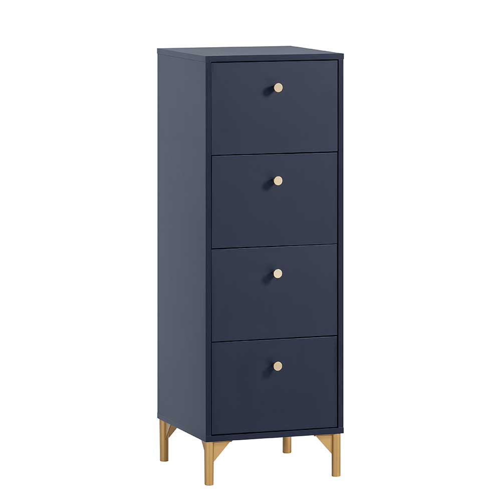 Hohe Kommode in Dunkelblau mit Gold - Inbano