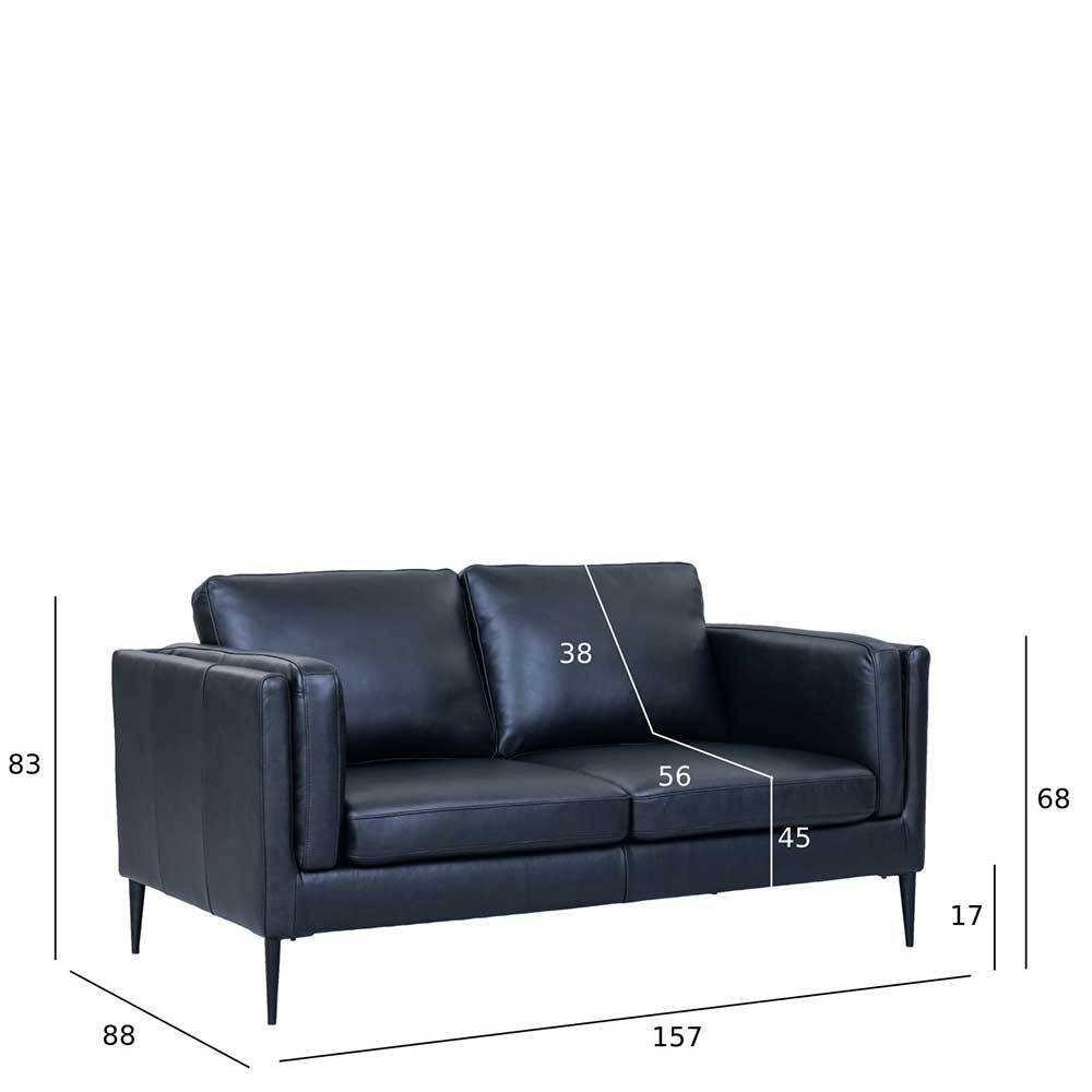 Schwarze 2-Sitzer Ledercouch mit allen Maßen und Abmessungen – Griffina