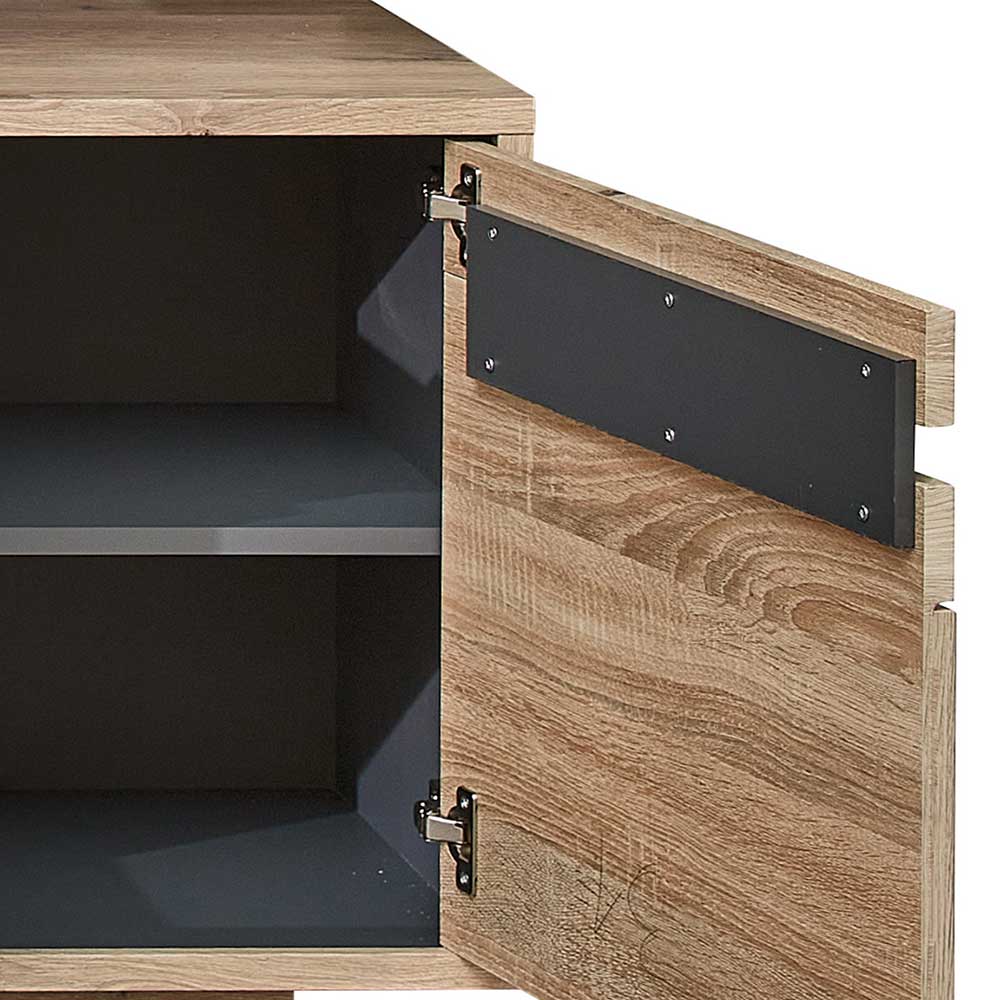 Offene Tür des TV Schranks in Wildeiche Holzoptik mit Einlegeboden – Zelio