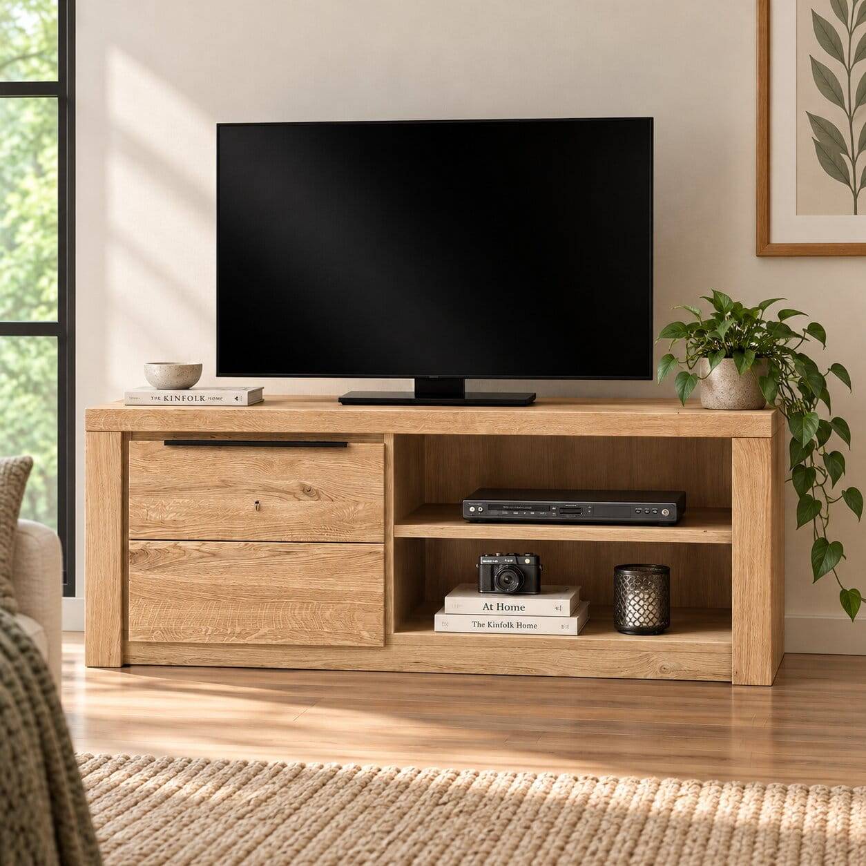 130 cm schmales TV Board mit Tür & 2 Fächern - Nelenia