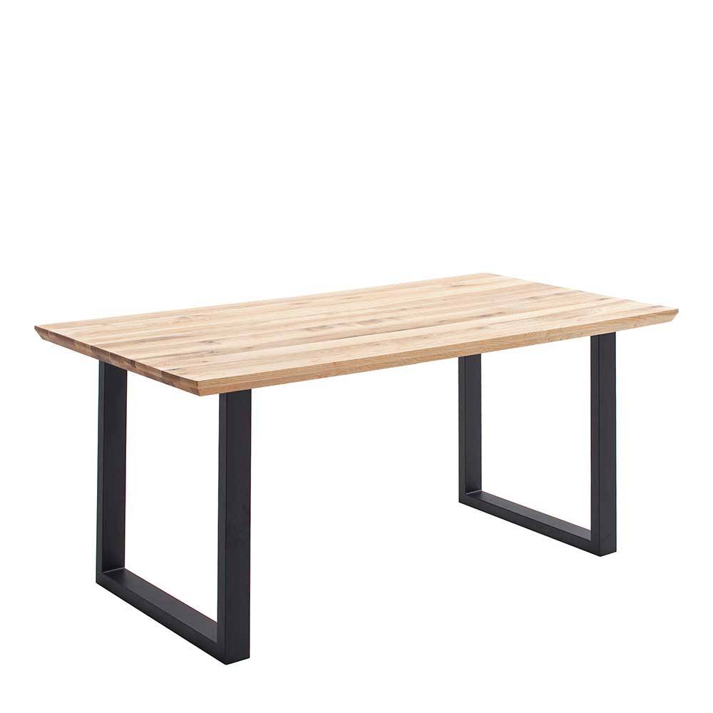 Esstisch aus Zerreiche Massivholz mit schwarzem U-Gestell für das Esszimmer – Laviette