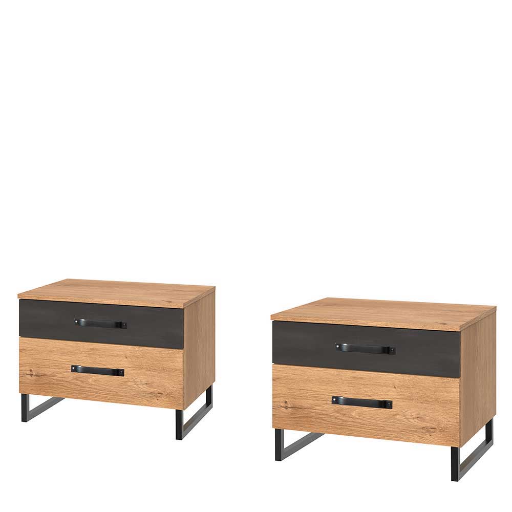 Schlafzimmer in Plankeneiche & Schwarzgrau - Bram (vierteilig)