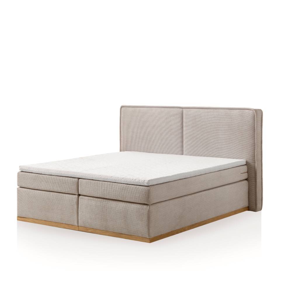 Boxspringbett in Cremeweiß und Holz Natur - Athina