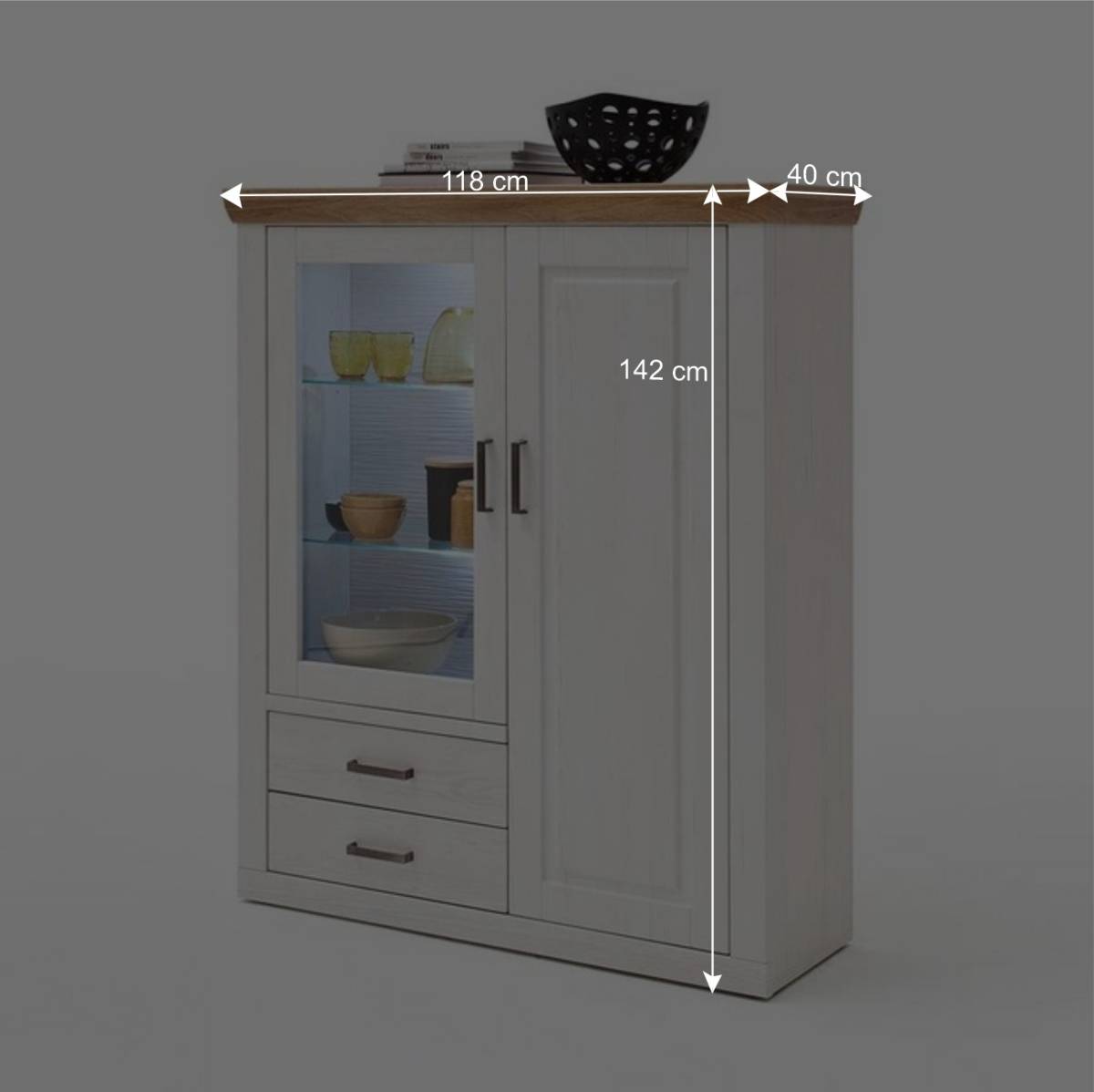 Country Highboard Vitrine mit Stauraum - Samula