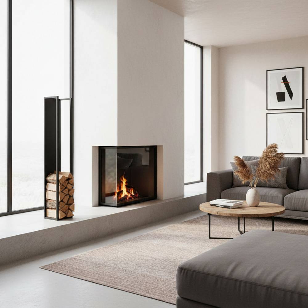 Stahl Kaminholz Regal in Schwarz - Malivio