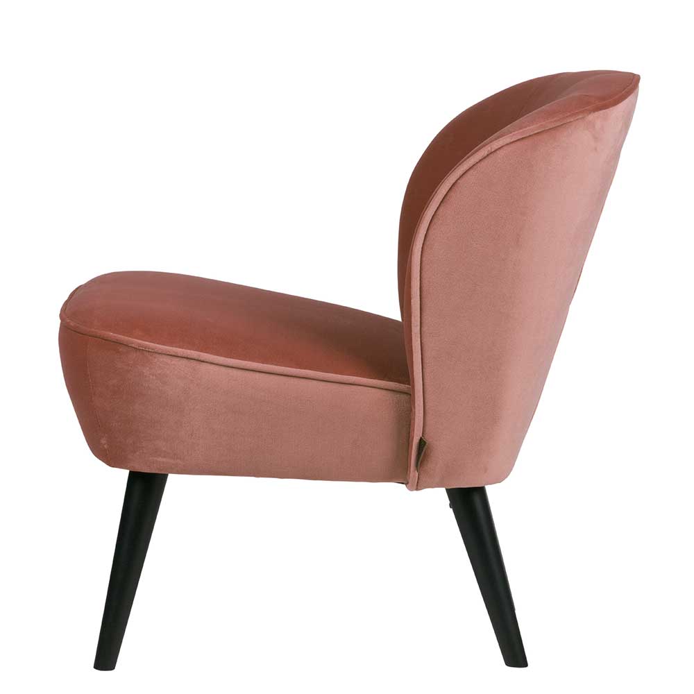 Altrosa Samt Sessel im Retro Vintage Stil mit schwarzen Holzbeinen – Ventura