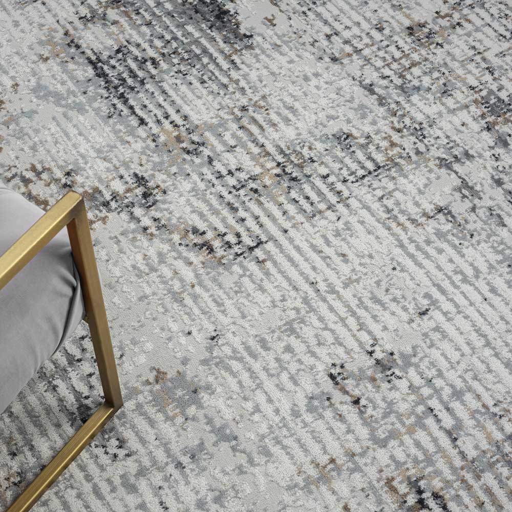 Kurzflor Teppich in Hellgrau & Creme - Savuta