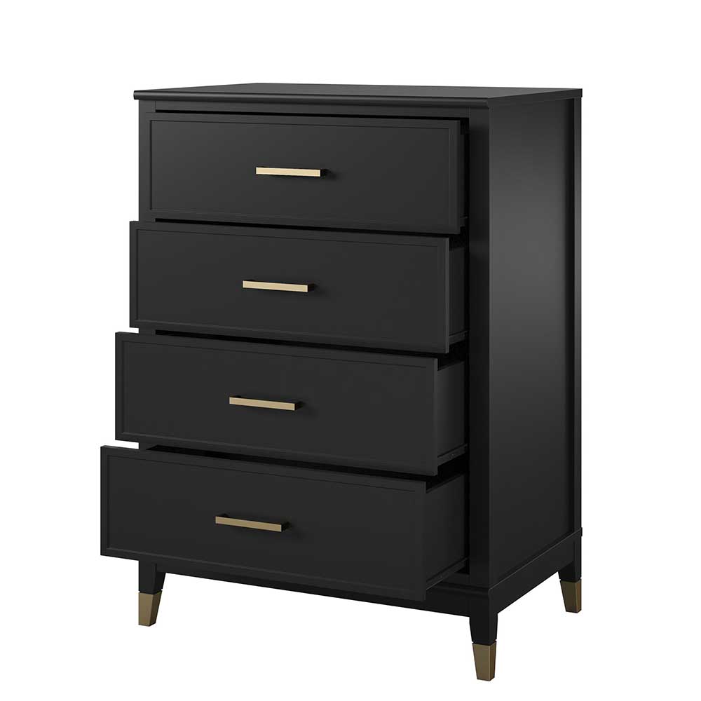 76x106x51 Hochkommode in Schwarz und Gold - Lorenca