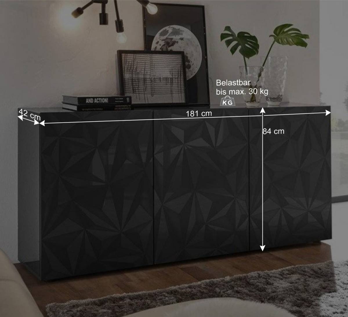 Hochglänzendes Designsideboard in Anthrazit - Kuriasna