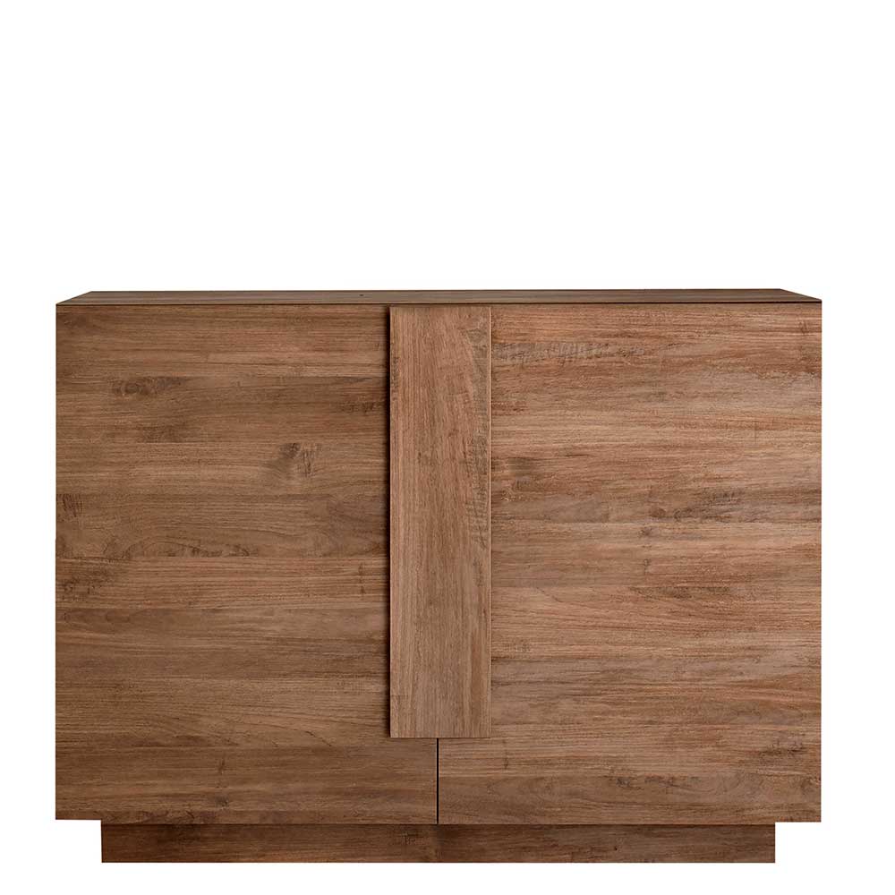 Kommode in Holzoptik mit zwei geschlossenen Türen und elegantem Design auf Sockel – Basento