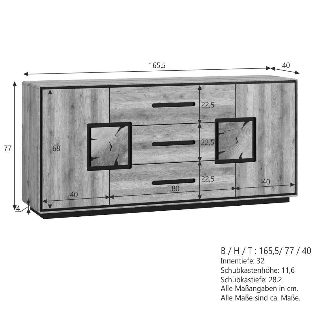 Modernes Sideboard in Wildeiche und Schwarz aus schräger Perspektive für den Flur – Shipper
