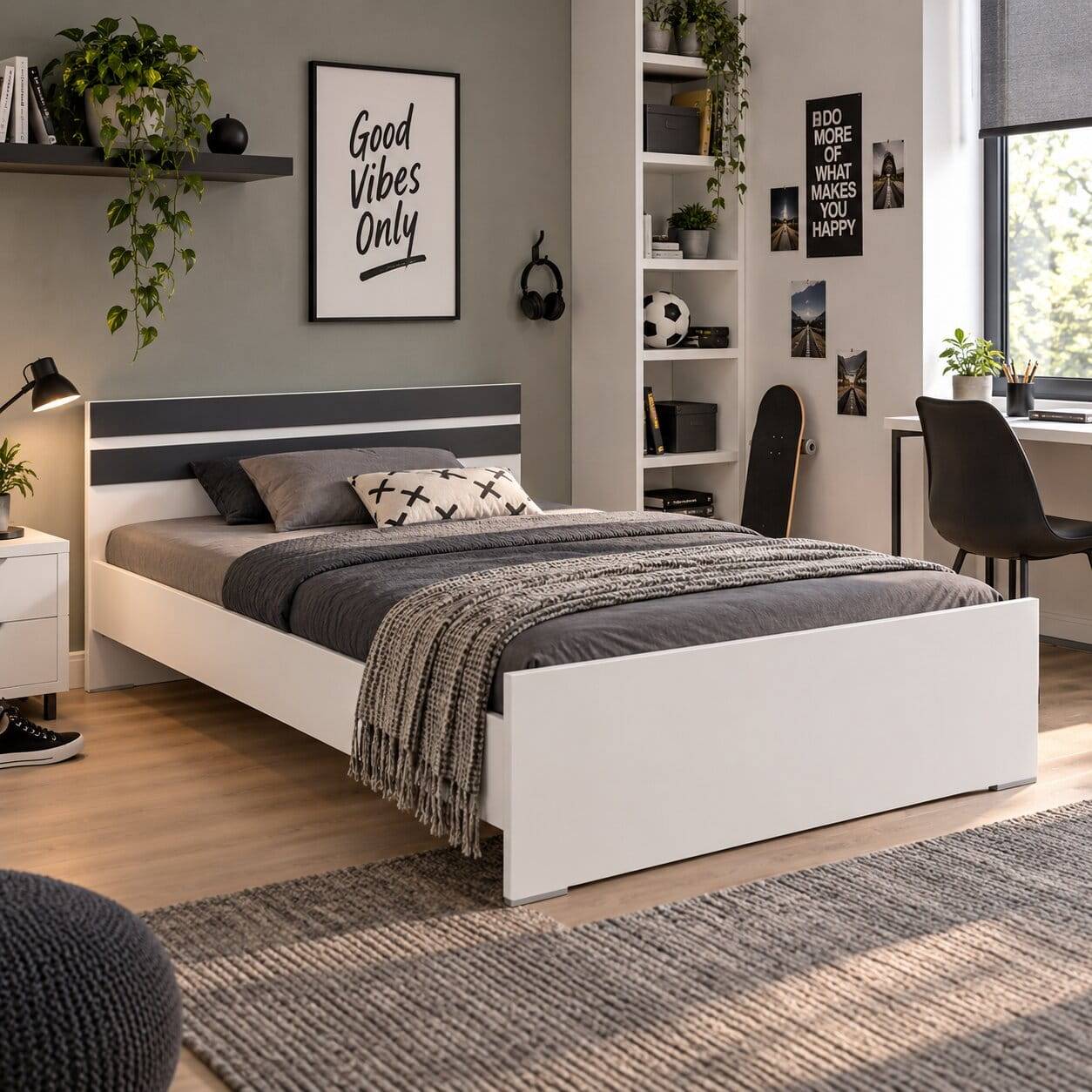 Bett in Weiß mit Dunkelgrau - Tamba