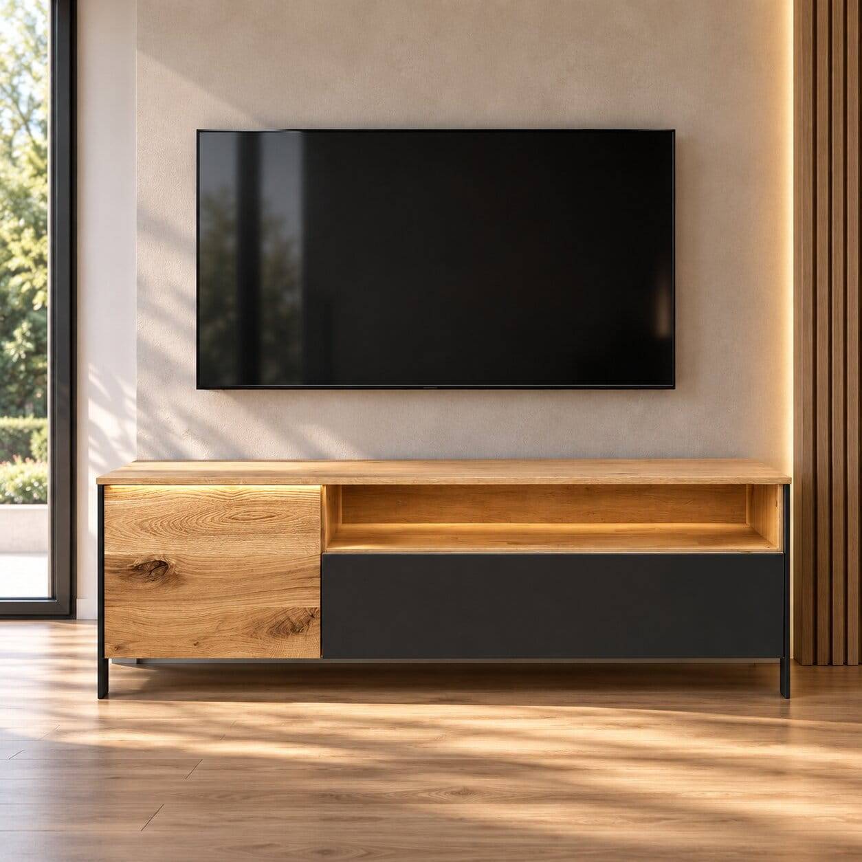 TV Lowboard aus Wildeiche massiv mit LED - Viligrana