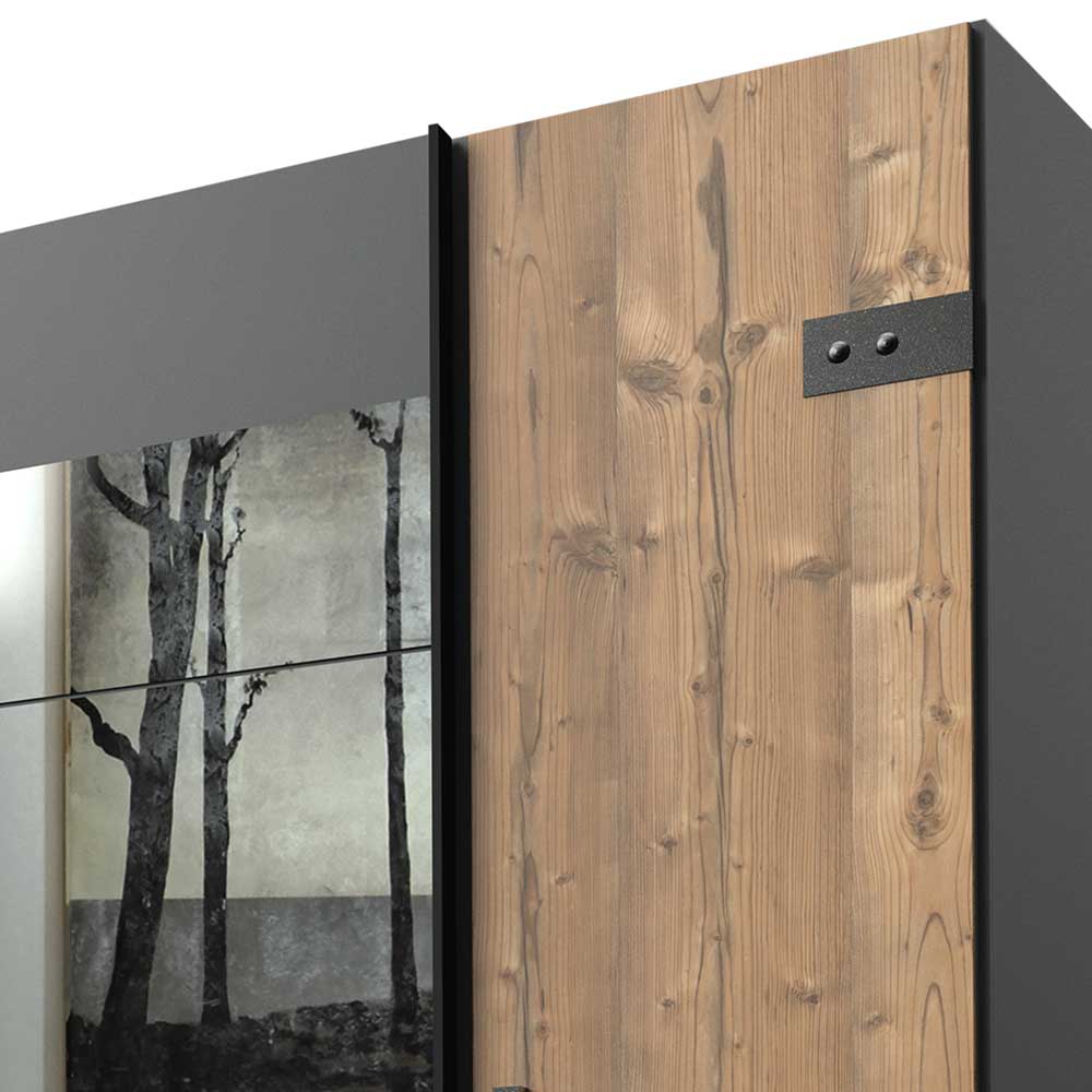Kleiderschrank in Tanne Dekor & Grau - Ardila