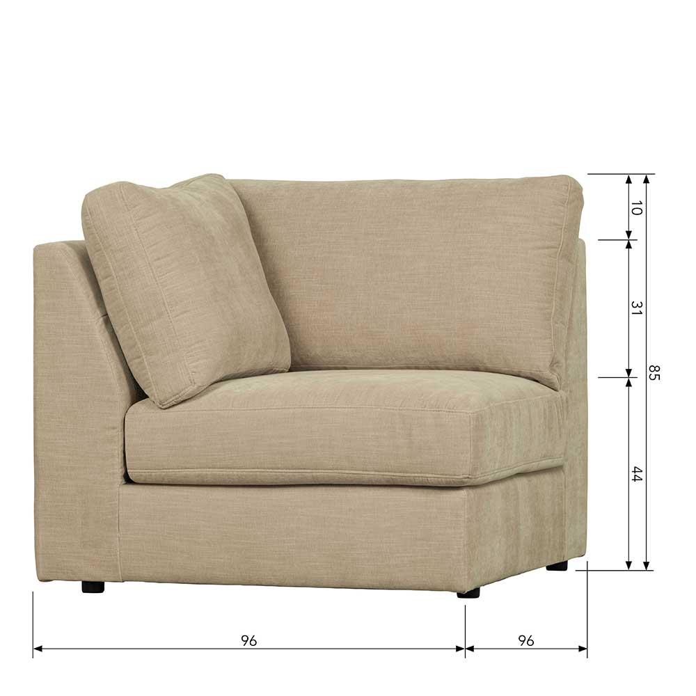 Modulsofa Ecke mit linker Armlehne in Beige, detaillierte Maße und Abmessungen – Philippe