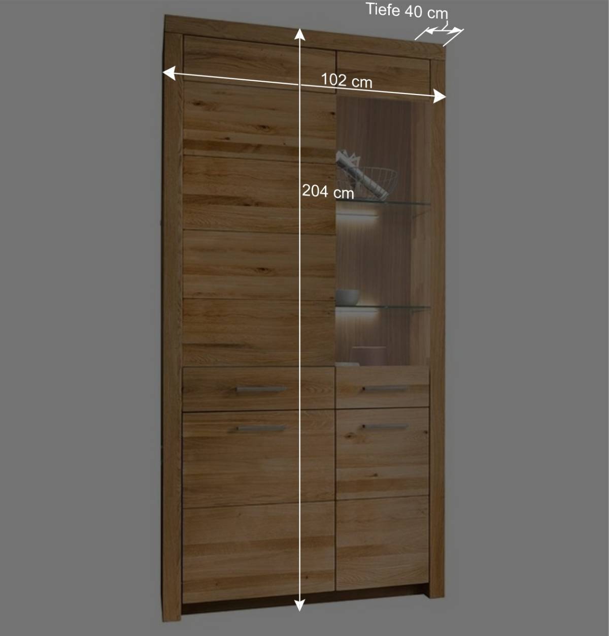 Wohnzimmer Massivholzschrank mit Glas Einsatz - Loitons