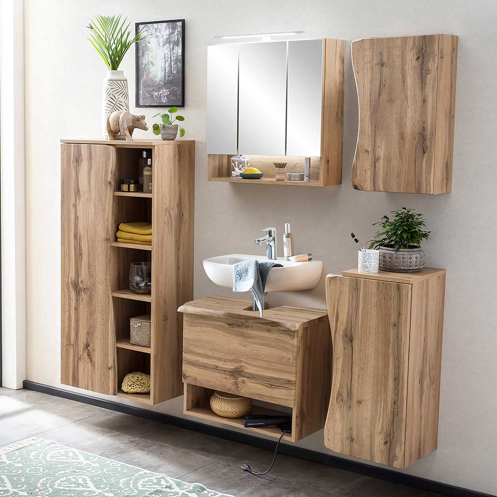Holz Nachbildung Badmöbel mit Baumkante - Tofias (fünfteilig)