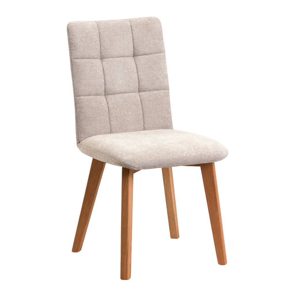 Beiger Polsterstuhl aus Flockstoff mit Holzbeinen für das Esszimmer im praktischen 2er Set – Bennet