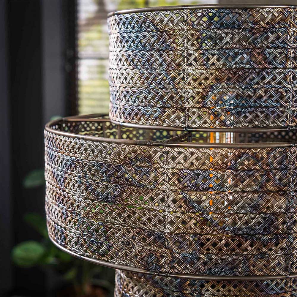 Einzigartiges Metallgeflecht der Pendellampe in Schwarzbraun mit blauen Akzenten und Struktur – Three