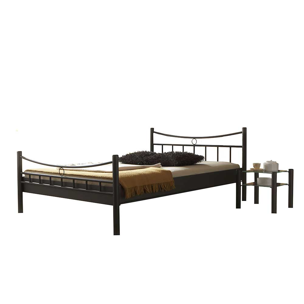 Jugendbett aus schwarzem Metall mit passendem Beistelltisch als zweiteiliges Set – Lioberta