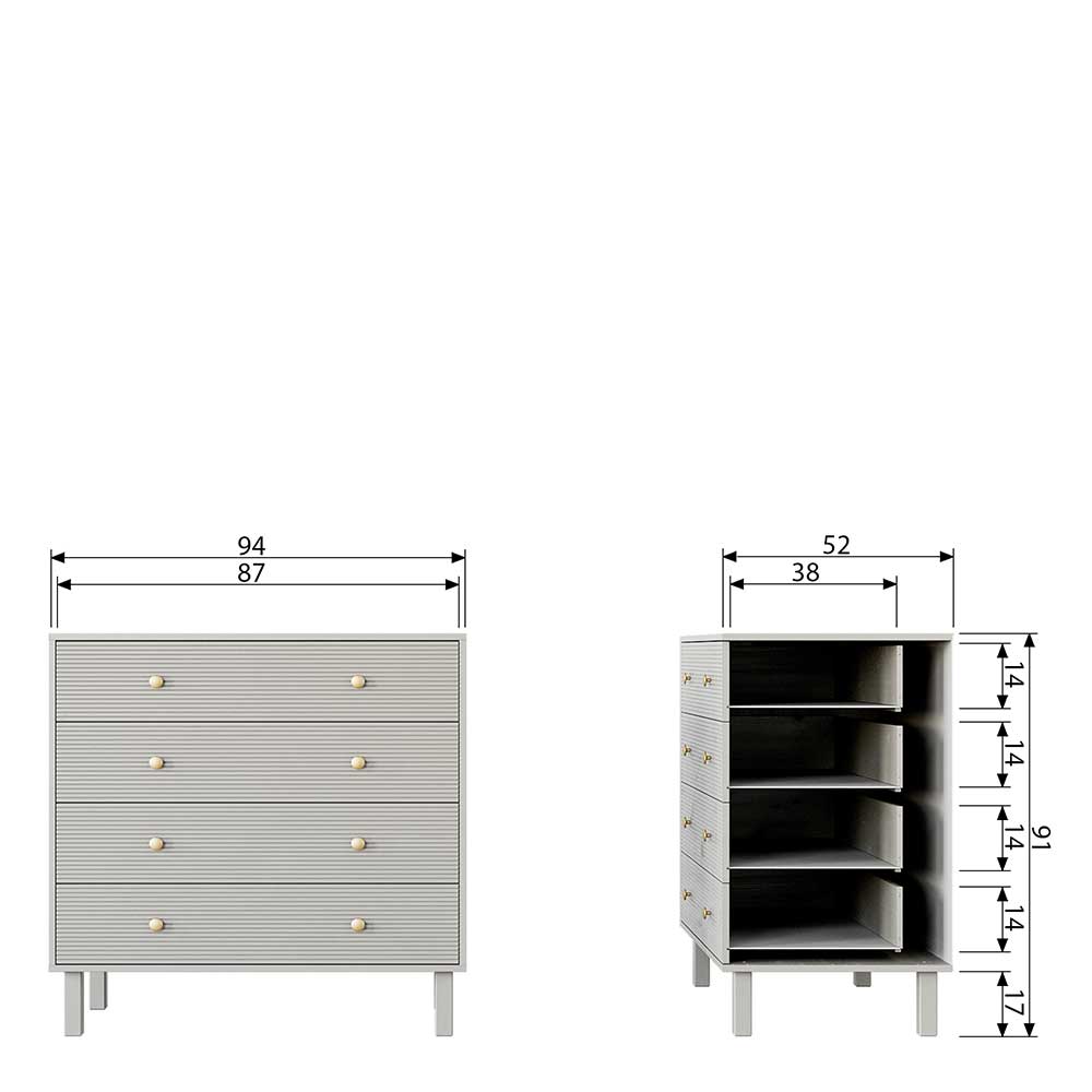 94x91x52 cm Skandi Kommode in Grau - Huvina