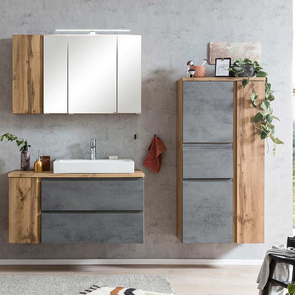 Midi Badschrank - 3-türig & Schublade - Mia I