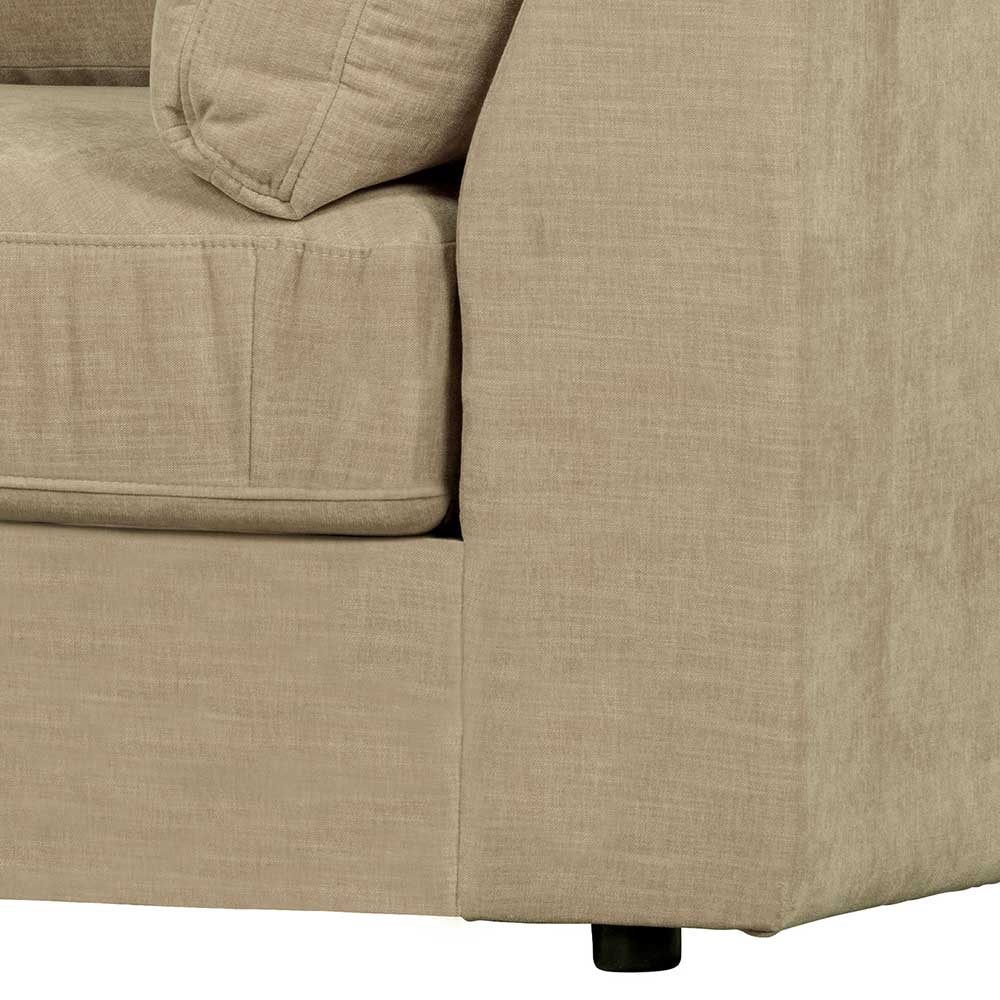 Modulsofa Ecke mit linker Armlehne in Beige, sichtbarer Stoffbezug und schwarzer Fuß – Philippe