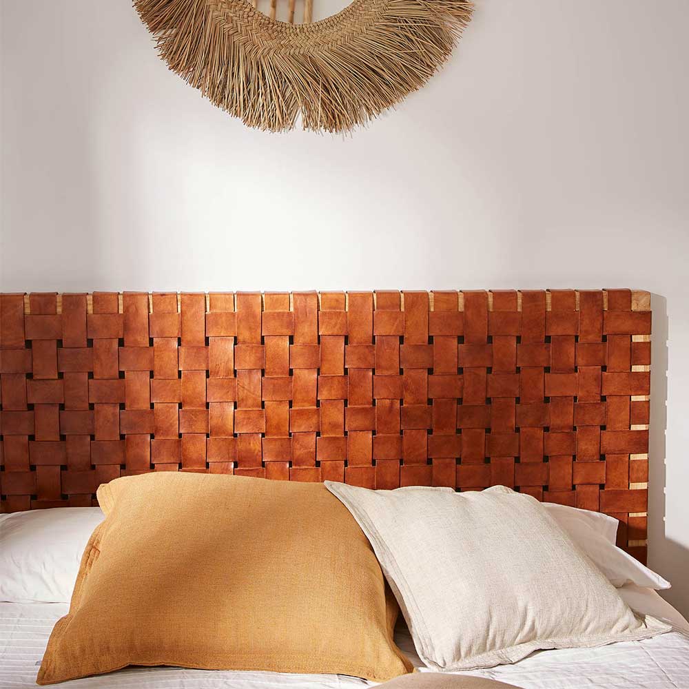 153x110x3 Bett Kopfteil aus Echtleder Geflecht - Standy