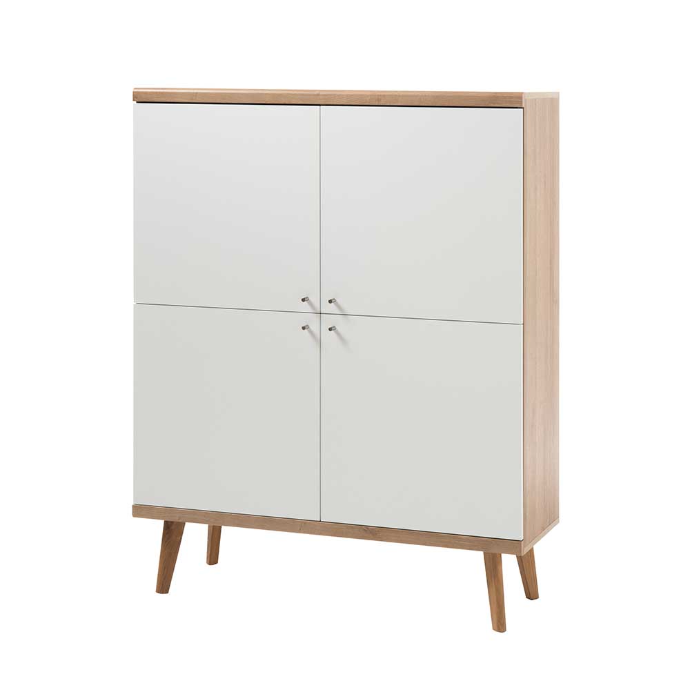 4-türiges Skandi Highboard in Weiß & Eiche - Cablos
