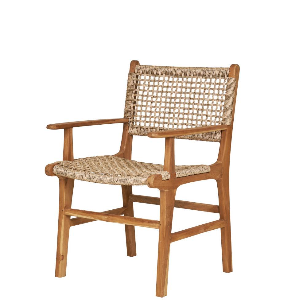 Teak Armlehnenstuhl mit Kordelgeflecht - Merlan (2er Set)