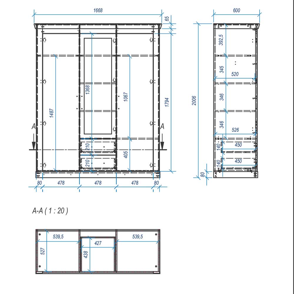 Country Schlafzimmer Schrank 169cm breit - Nedita
